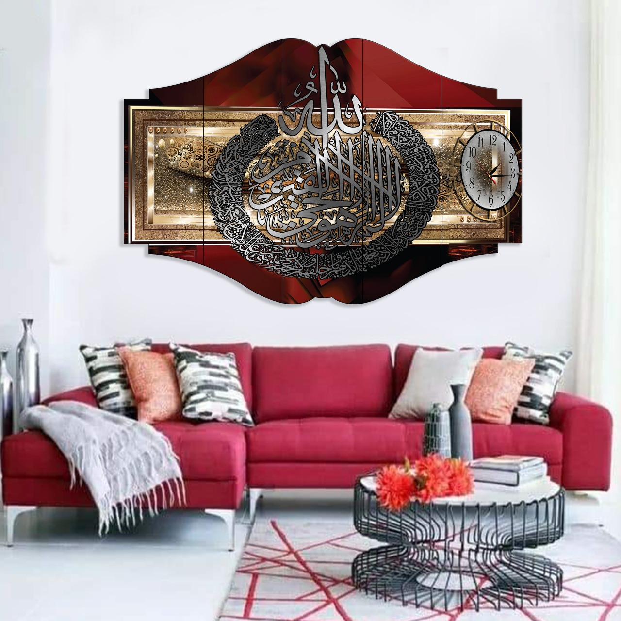 TABLEAU ISLAMIQUE TURQUE ROUGE-AYAT KORSSI 150X100 CM لوحة جدارية تركية