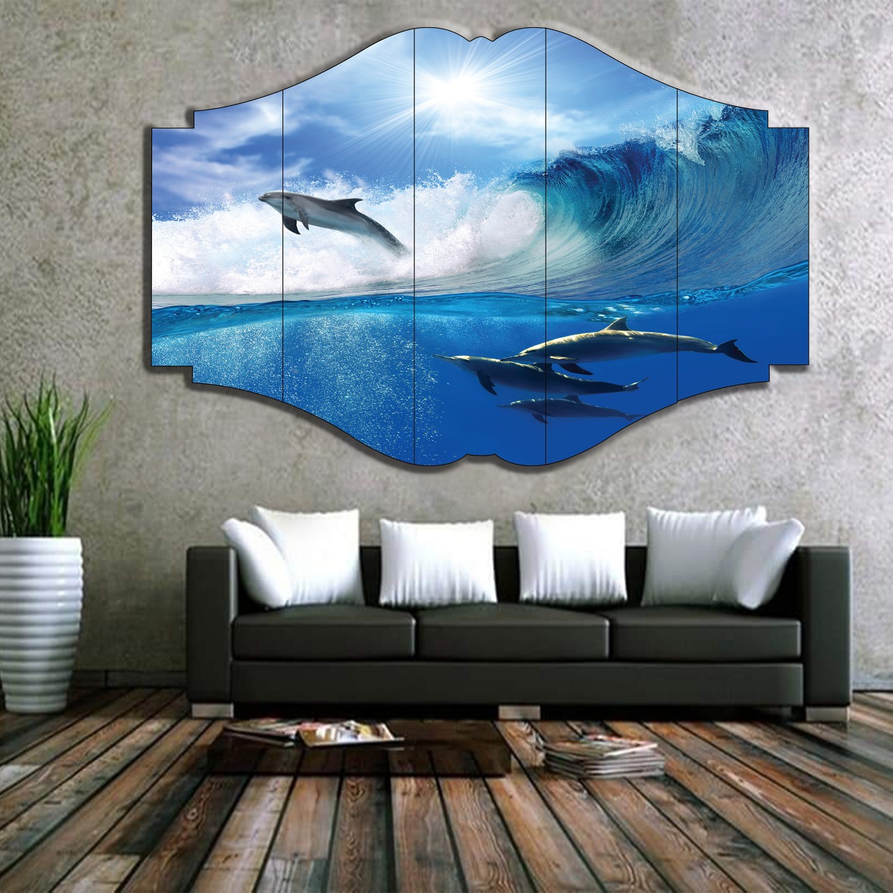 TABLEAU MODERNE DULPHIN TURQUE 120X80 CM (لوحة جدارية تركية من النوع الممتاز)