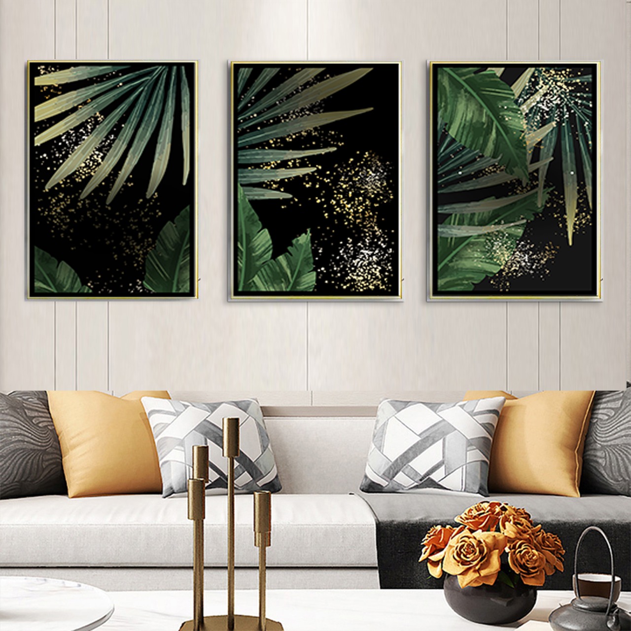 TABLEAU PALMIER ABSTRAIT MODERNE 3 PIECES  150X80 CM