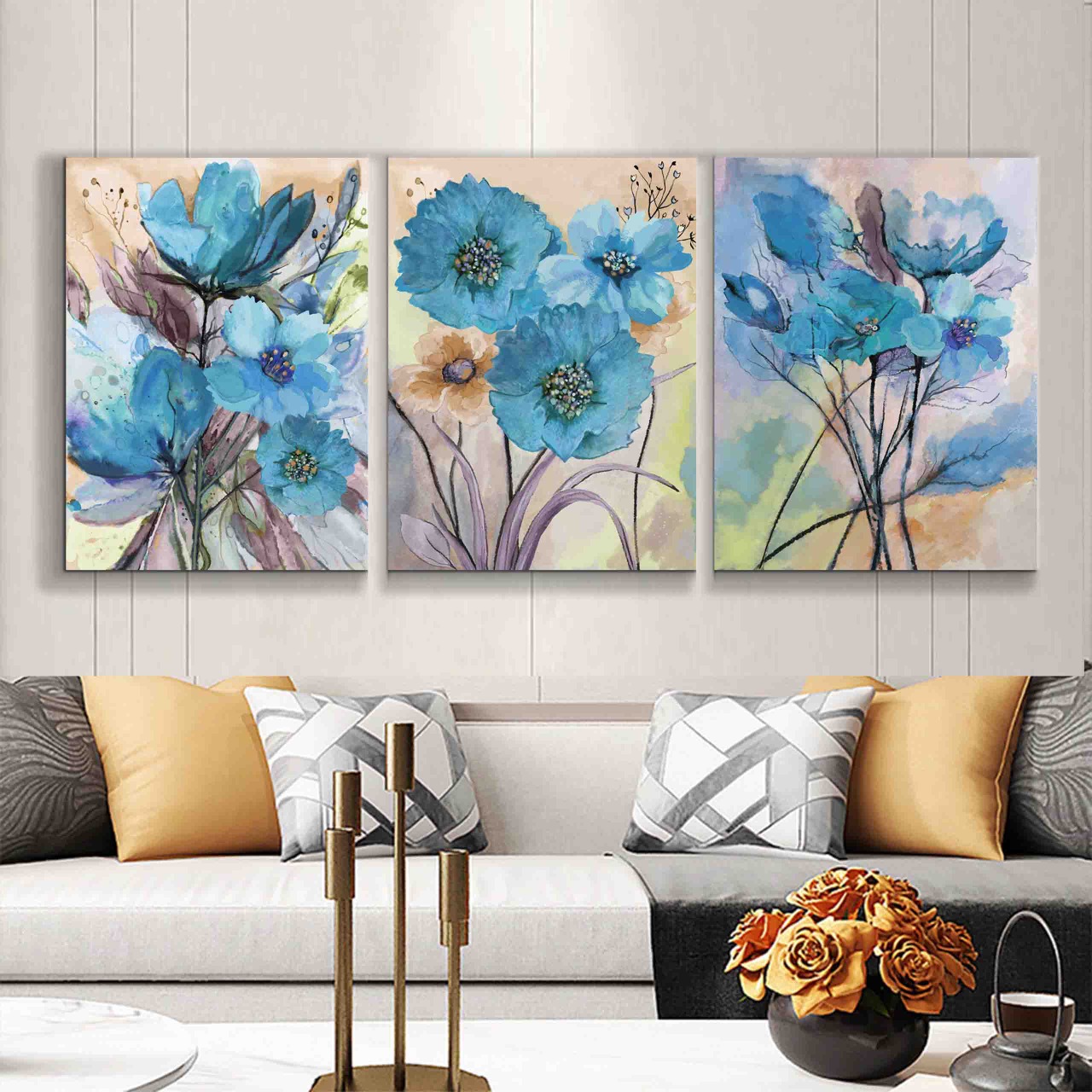 canvas fleurs 3 Pieces + tableau personalisé a votre choix  100X80 CM